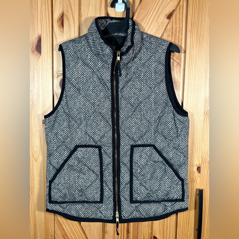 J. Crew Women's Black/Gray Herringbone Puffer Vest Size Small